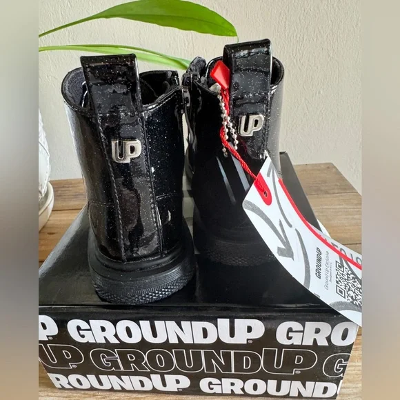 Ground up Toddler Lace-Up side zipper Black glitter combat Boots size 9 - Picture 3 of 6